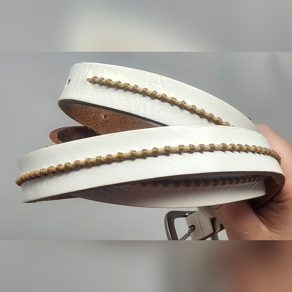 Fossil Belt Leather Skinny White Cincher Rope Detail Country Western Size Large - Picture 4 of 7